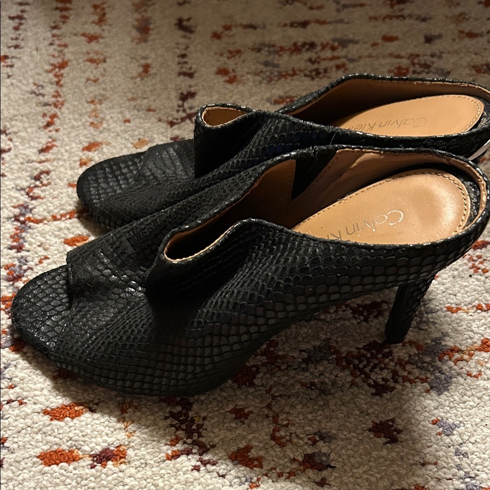 Calvin Klein Black Textured Mules - Picture 2 of 4